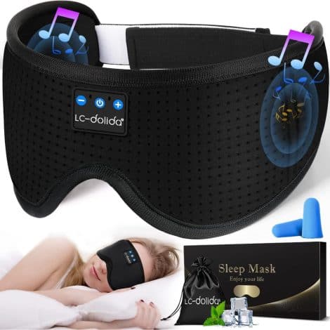 Masque de nuit LC-dolida : masque de sommeil innovant avec bouchons d’oreille et écouteurs Bluetooth pour dormir, se détendre et voyager. Idéal pour homme, femme. Cadeau parfait.