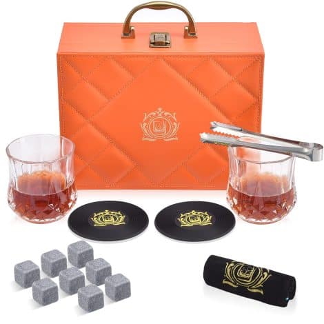 Coffret cadeau Whisky Homme, comprenant 2 verres et 8 pierres de granit pour un cadeau de Noël ou d’anniversaire pour mari, ami ou papa.