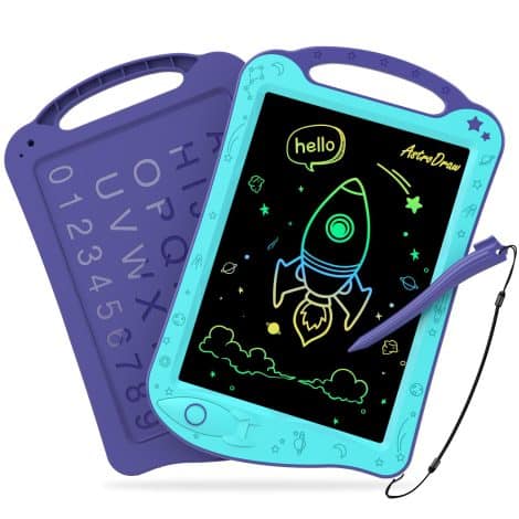 Tablette d’écriture LCD AstroDraw Enfant de HOMESTEC: jouet spatial pour enfants de 2 à 6 ans, éducation ludique. Cadeau idéal. (Aqua/Violet)