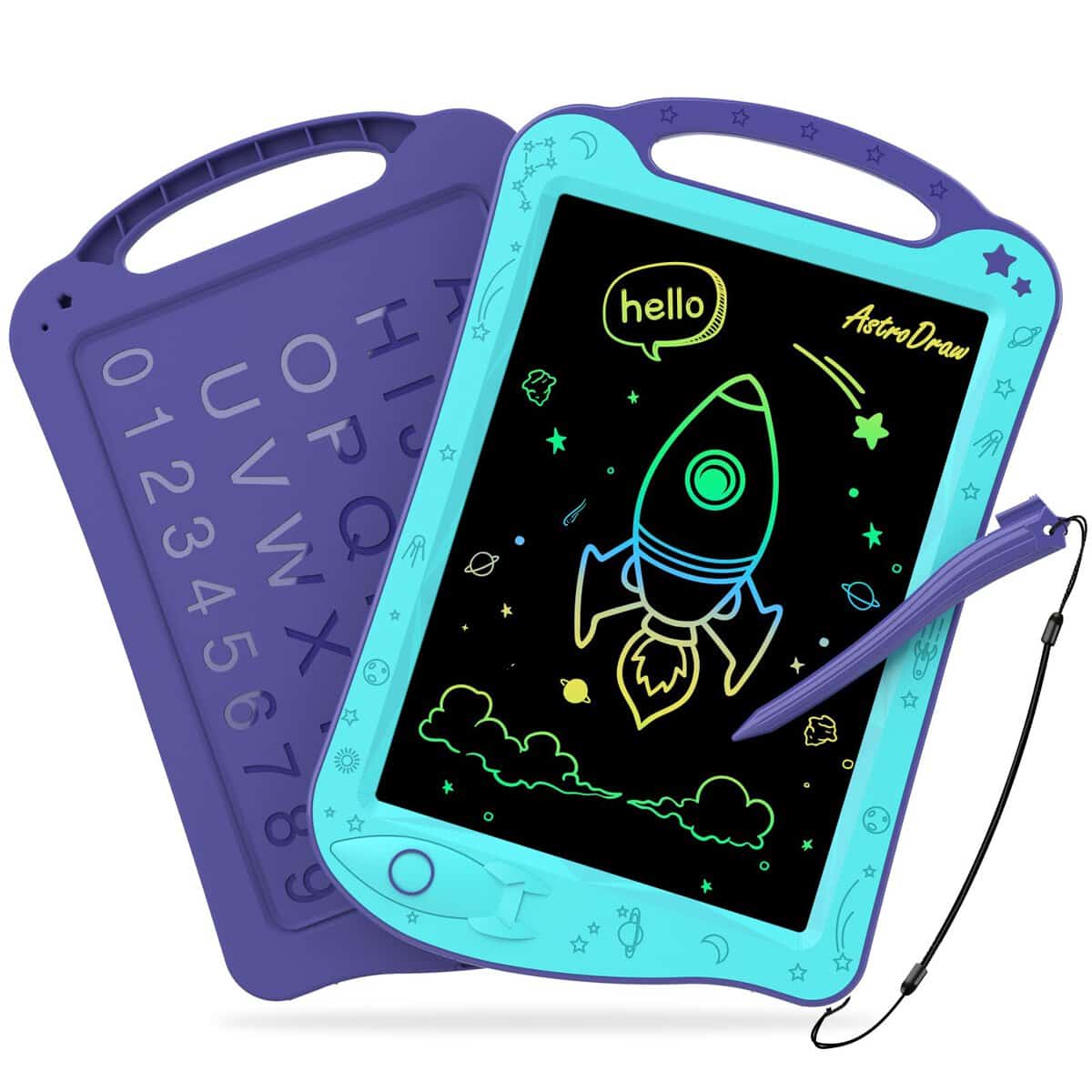 HOMESTEC AstroDraw Enfant Tablette D'écriture LCD, jouet bebe 2 3 4 5 6 Ans Garçon et Fille, Jeux Enfants Educatif - Ardoise Magique, jouet spatial, cadeau pour garçons et filles (Aqua/Violet)