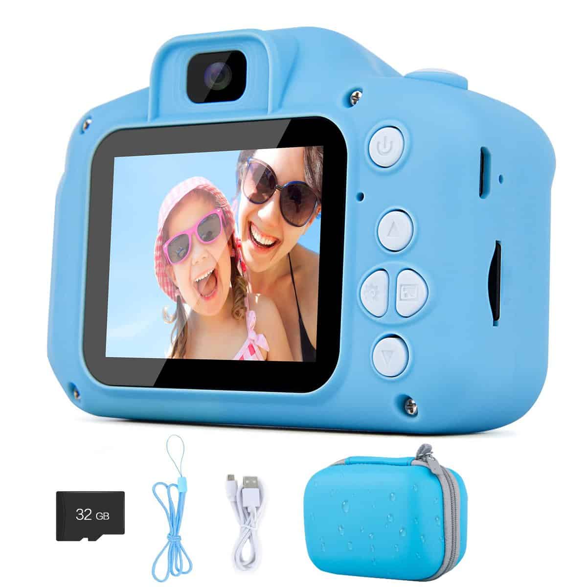 Appareil Photo Enfants, Appareil Pgoto Numérique Rechargeable pour Les Tout-Petits, Cadeaux Jeux d'anniversaire de Noël pour Enfants de 3 à 12 Ans, garçons et Filles avec Étui de Protection (Bleu)