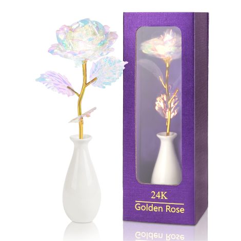 Décoration de Rose Artificielle en Or 24K, Parfaite pour Offrir à maman, femme, petite amie. Cadeau de Noël, Fête des Mères, Saint Valentin, Anniversaire.