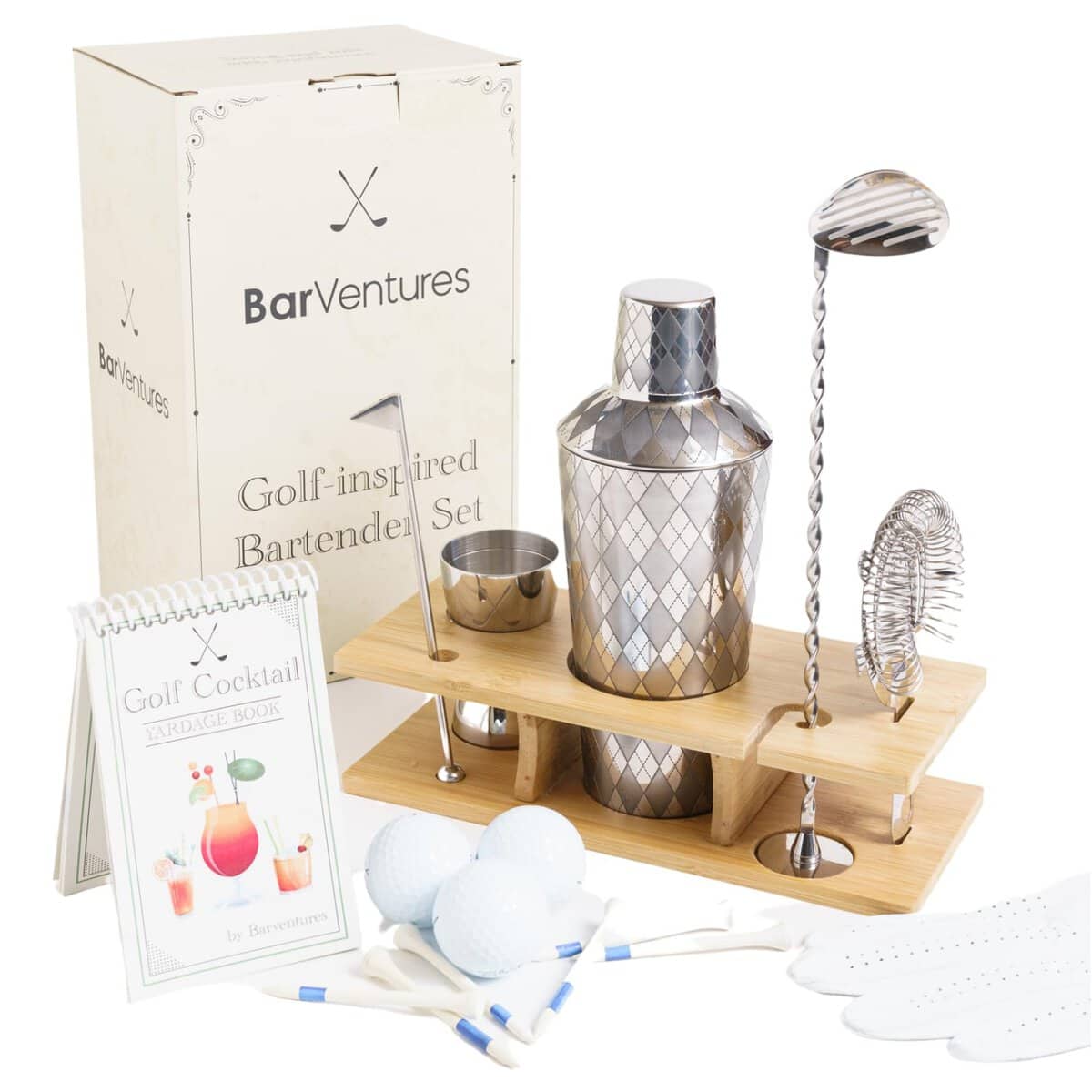 BarVentures Kit de barman mixologie inspiré du golf Cadeau d'anniversaire cool pour hommes et filles ou cadeaux de golf pour homme et femme Ensemble de cocktail qui sert de cadeau de golf pour tout