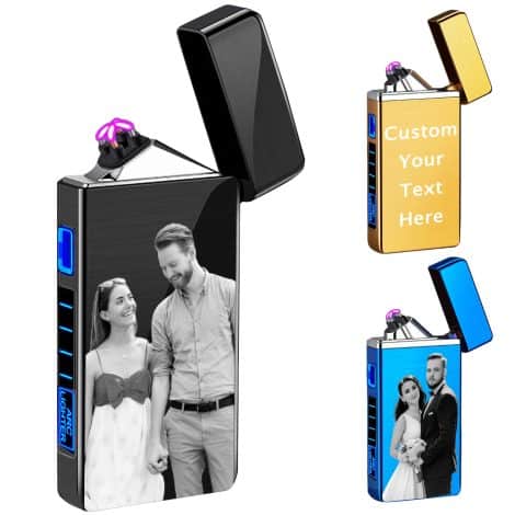 Briquet USB Rechargeable avec Photo Gravée – Cadeau Personnalisé pour Fête des Pères, Saint-Valentin, Anniversaire.