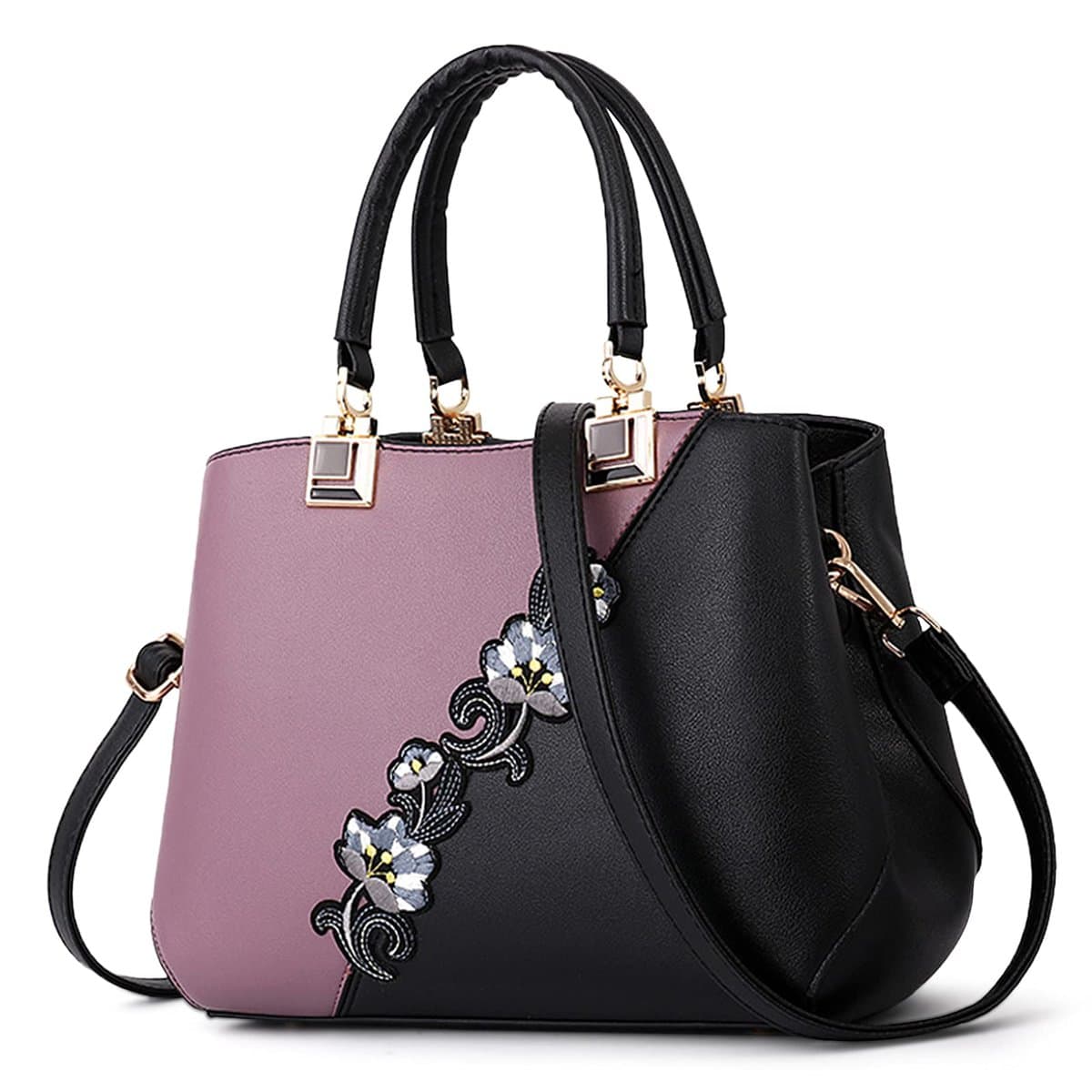 DIRRONA Femme Sac à Main Mode Sac Bandoulière Pom Pom Décoration Sac de Messager Travailler Voyage Décontracté Quotidien Grande Sac Fourre Tout Impression de Broderie élégante Sac a Main Mauve