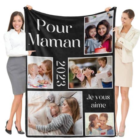 Idée Cadeau Femme pour Anniversaire, Noël : Plaid Personnalisé avec Photo et Texte pour Maman