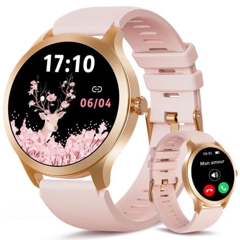 Montre intelligente Tensky pour femme avec appel Bluetooth, sport, suivi de santé, étanche IP68, compatible Android/iPhone.