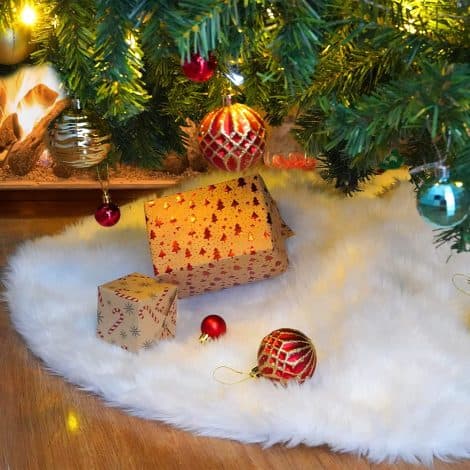 Ywlake Jupe de Sapin de Noël Peluche Neige 90cm, Couvre-Pied Blanc pour Décoration Arbre de Noël.