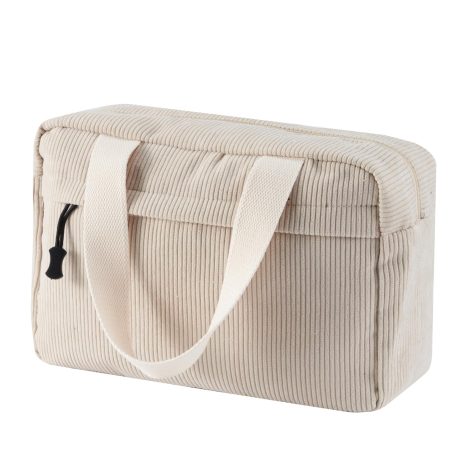 Trousse de toilette en velours côtelé Jiliyote pour femme et fille – Sac cosmétique beige avec sourire – Idéal en voyage.