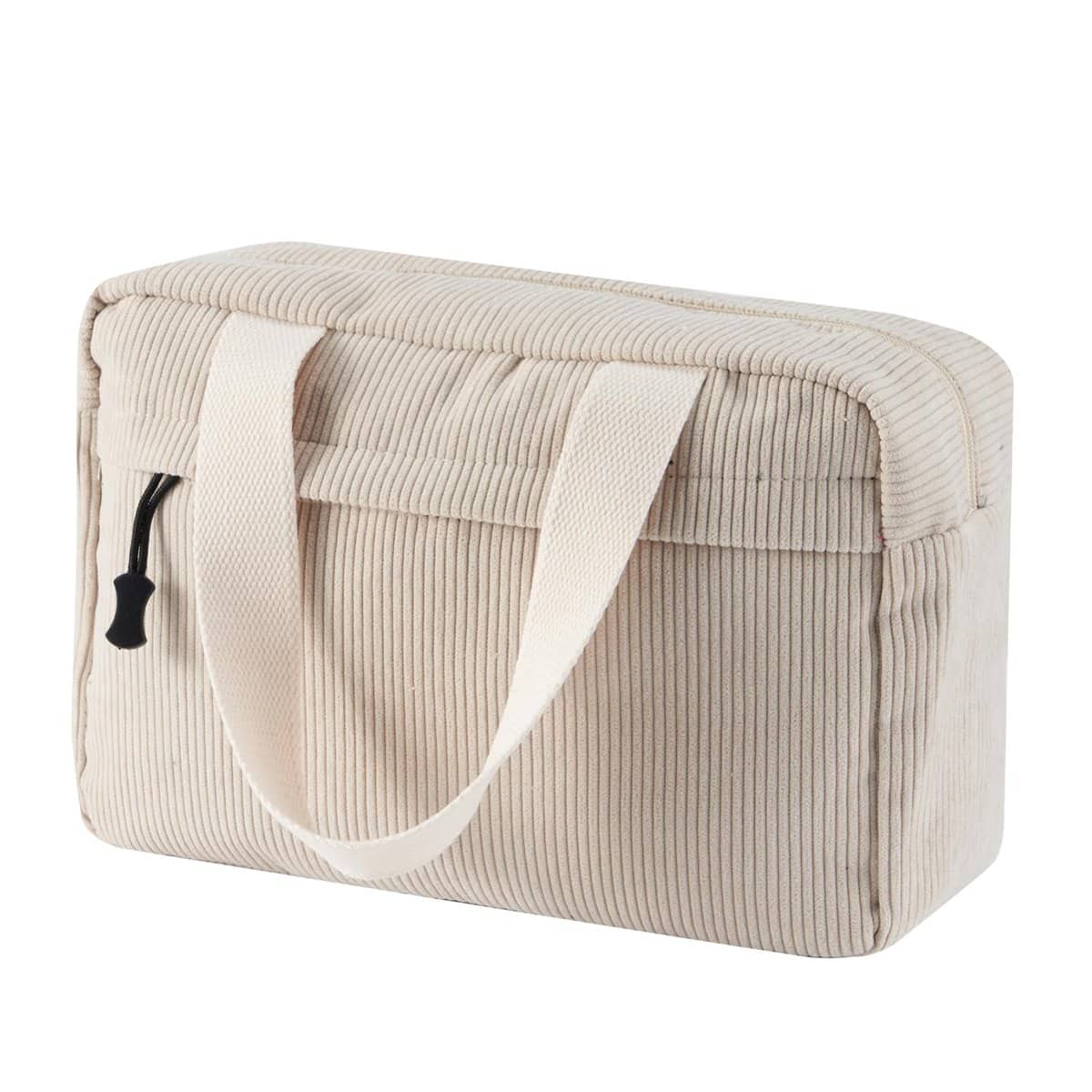 Jiliyote Trousse de toilette en velours côtelé pour femme - Grande trousse de maquillage en velours côtelé avec sourire - Sac cosmétique de voyage pour femme et fille, Beige-a#