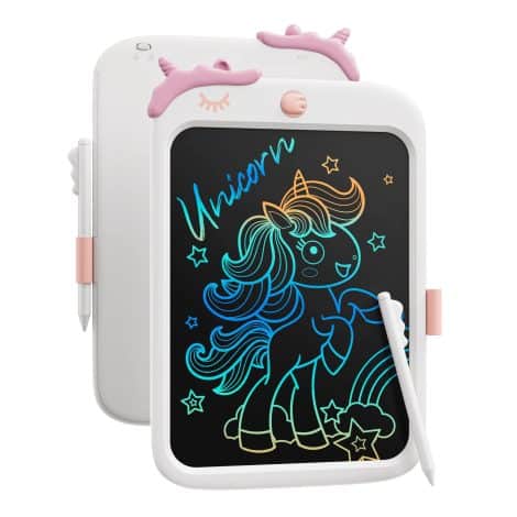 Tablette de dessin LCD Licorne pour enfants, écran 10 pouces avec verrouillage, jouet éducatif pour 3-6 ans. (Blanc)