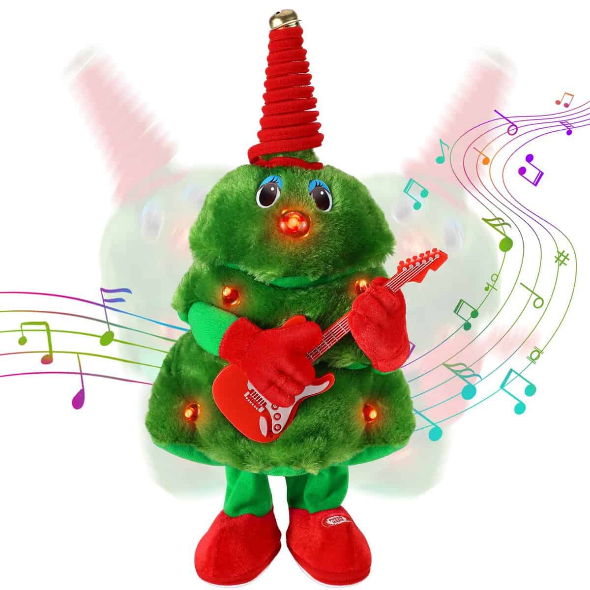 zerotop Arbre de Noël Qui Danse et Chante 16,9'' Peluche de Noël avec Musique et Lumières Ornements de Noël Jouet en Peluche Poupée Musicale de Noël Électronique pour Enfants Cadeau Décoration de Noël