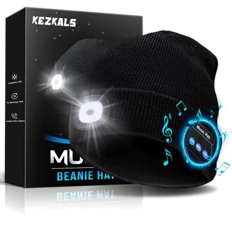 Idée cadeau originale pour homme : Bonnet LED Bluetooth avec lampe frontale pour Noël, anniversaire, ou pour papa.