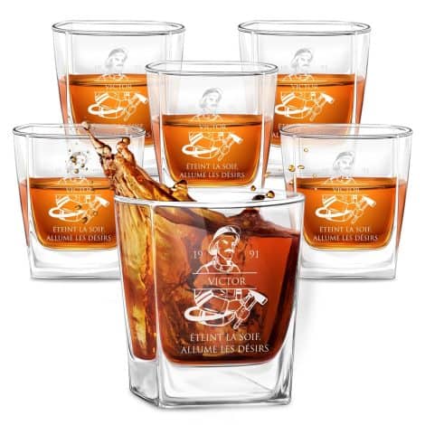 Pack de 6 verres à whisky Maverton – Cadeau d’anniversaire pour homme – Parfait pour les amateurs de whisky – Personnalisable pour pompiers.