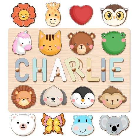 Puzzle en bois avec animaux et support, personnalisé pour enfants, un cadeau parfait pour bébé, anniversaire ou Halloween.