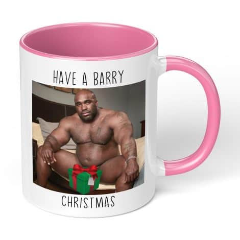 Mug de Noël “Barry Wood” de Print Maniacs pour femmes et filles, pour café chaud ou thé, cadeau amusant et coquin (remplissage rose).