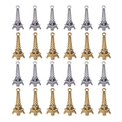 100 Pendentifs Charms Tibétains Tour Eiffel en Alliage Vintage pour Porte-Clés, Bracelets en Cuir ou Décorations Bijoux.