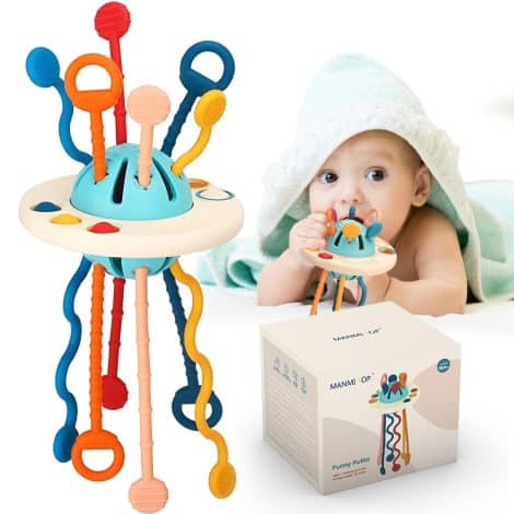 Jouet d’éveil Montessori UFO en silicone pour bébés de 1 an, jeux éducatifs, motricité fine, idéal pour les voyages. Cadeau apprécié par les enfants de 6 à 36 mois.