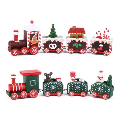 2 ornements en bois en forme de petits trains de Noël avec des personnages festifs pour décorer votre maison, jardin ou table. Idéal pour l’artisanat.