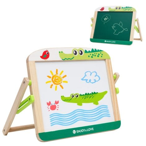 Chevalet d’activités pour enfants, tableau double face avec lettres et chiffres, idéal pour les petits.