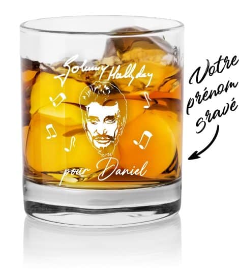 Verre à whisky personnalisé Johnny Hallyday – Idée cadeau pour homme, papa, fête des pères, Saint Valentin, Noël ou anniversaire.