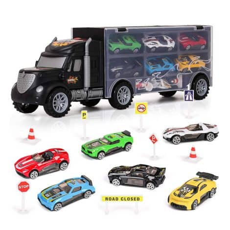 Jouet de Camion Transporteur de Voiture avec Accessoires et Mini Voitures en Métal, Cadeau pour Enfants 3-12 ans.