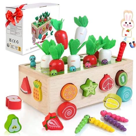 Jeu Montessori pour Enfants de 2 à 3 Ans: Boîte à Tri en Bois, Jeu de Carottes pour Noël ou Pâques.