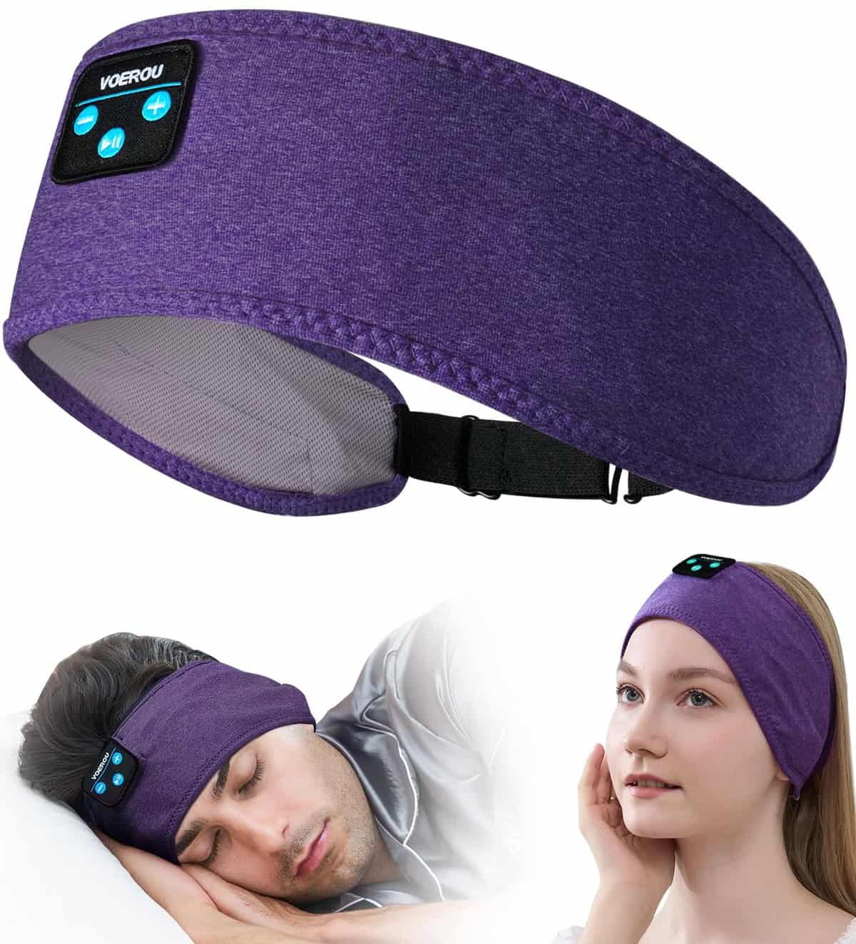 Voerou Écouteurs de sommeil Bluetooth – Écouteurs de Sport sans fil Réglables avec Batterie Améliorée, Cadeaux Techniques pour Hommes et Femmes Dormant sur le côté, Sieste au Bureau, Voyage, Yoga