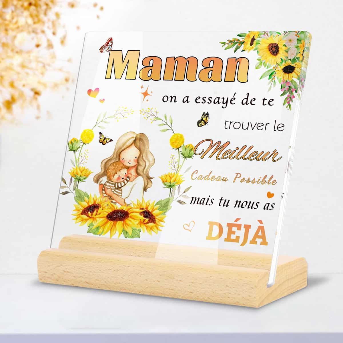 HSDSH Cadeau Maman,Cadeau Anniversaire Maman, Plaque Acrylique Gravée Cadeau pour Maman Idée Cadeau de Fête des Mères et de Noël pour Maman, Cadeau Naissance Future Maman, Cadeau Saint Valentin Femme