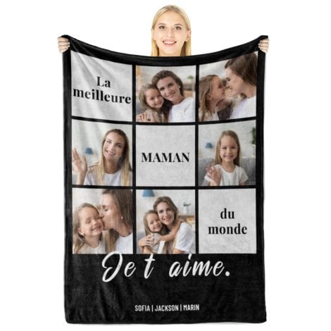 Plaid Photo Personnalisé pour Maman – Idée Cadeau Unique pour Noël, Anniversaire ou Fête des Mères.