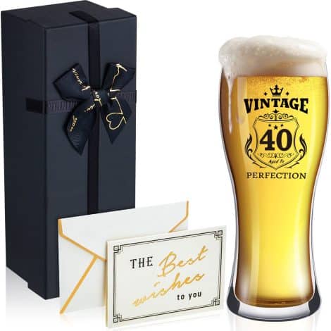 Coffret Cadeau spécial pour Papa, Verre à Bière Gravé 40e Anniversaire, Vintage et Carte de Vux incluse.