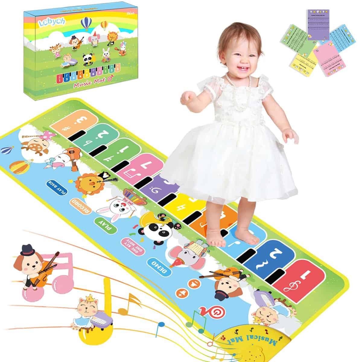 Lobyoh Tapis Musical Tapis de Piano pour Bébé, 4 Modes, 8 Instruments de Musique, Tapis de Danse pour Enfants Tapis de Clavier de Sol Jouets pour Tout-Petits Garçons Filles