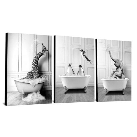 Ensemble de 3 images pour femmes en noir et blanc avec motif de vaches écossaises pour salon, salle de bain, chambre à coucher, sans cadre (3 pièces DW2, 3 pièces – 20 x 30 cm).