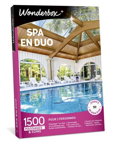 Wonderbox – Coffret cadeau pour deux personnes – Expérience bien-être complète comprenant 1500 soins spa, massages aux huiles essentielles, spa et gommages aux cristaux de sel.