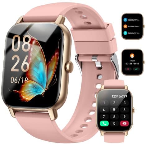 Montre connectée pour femmes Nerunsa avec Bluetooth, Smartwatch 1,85″ étanche, plus de 110 modes sportifs, podomètre, suivi du sommeil, cardiofréquencemètre, pour Android iOS, couleur rose doré.