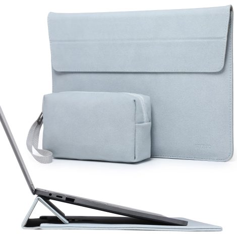 Housses pour ordinateur portable HYZUO 13,3-14 Pouces avec support ajustable, compatibles avec MacBook Pro 14 et MacBook Air 13, couleur bleu pâle, avec pochette.