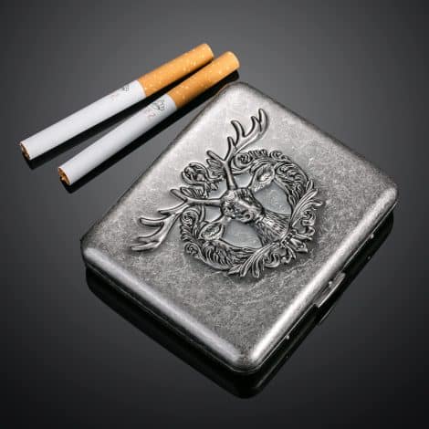 Étui à cigarettes argenté vintage avec boîte cadeau, pour hommes et femmes, 20 cigarettes, en acier inoxydable.