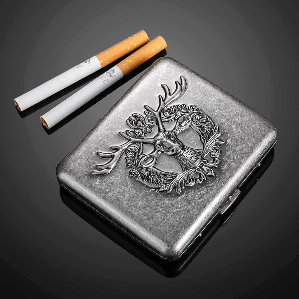 Étui à cigarettes vintage argenté Hommes Métal Avec boîte cadeau,boîte à cigarettes rétro Hommes femme antique Étui à cigarettes 20 cigarettes case Acier inoxydable Étuis à cigarettes pour hommes