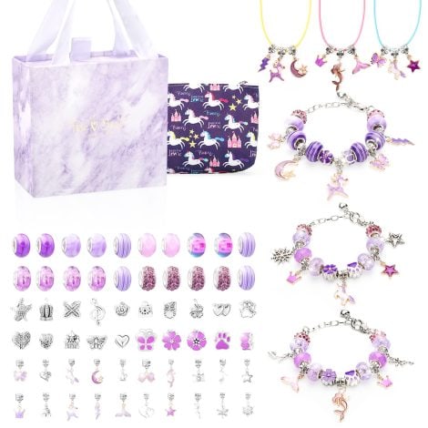 Kit de fabrication de bijoux et perles TOYESS, cadeau idéal pour une fille de 5 à 12 ans. Disponible en violet, taille unique.