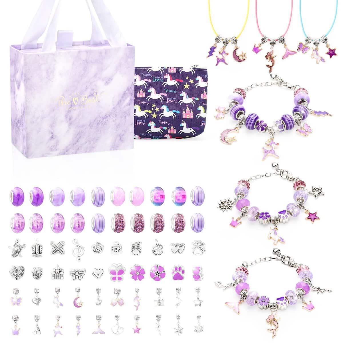 TOYESS Cadeau Fille 5 6 7 8 9 10 11 12 Ans, Charms Kit Bracelet de Fabrication Bijoux et Perles pour Enfant Jouet, Idée Cadeau pour Ado Fille, Violet Taille Unique