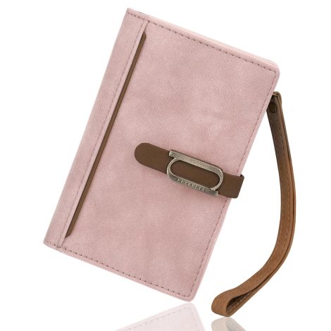 Porte-monnaie zippé rose en PU souple, idéal pour femme avec plusieurs fentes pour cartes. Cadeau d’anniversaire.