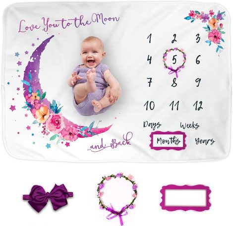 Couverture mensuelle Luka&Lily pour fille – Calendrier de croissance 1ère année, cadeau de naissance ou baby shower.