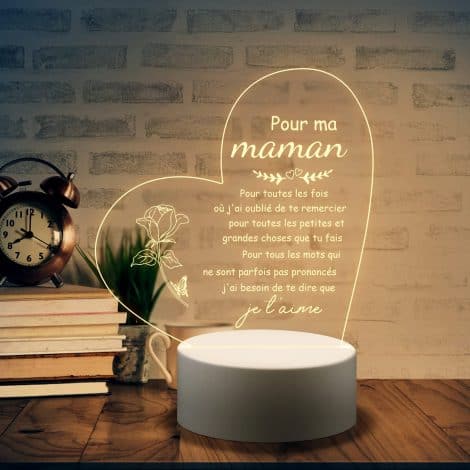 Veilleuse LED en acrylique pour maman, cadeau original pour la fête des Mères, anniversaire ou Noël.