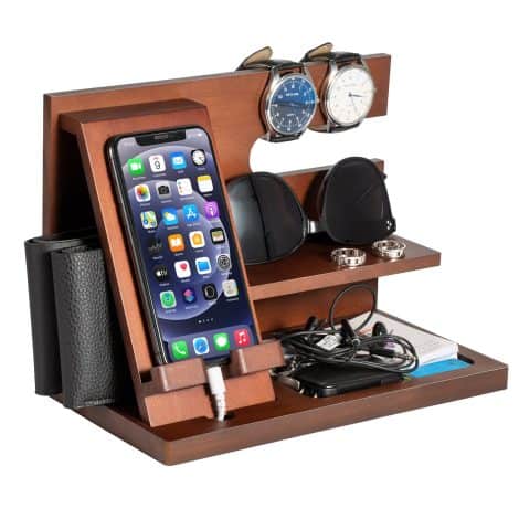 Support de téléphone en bois, idéal pour bureau, cadeau pratique pour homme, Noël, anniversaire, mari, papa.