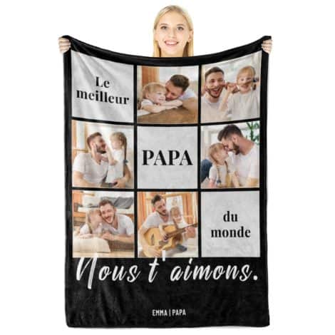 Idée de cadeau pour papa – Plaid personnalisé avec photo – Cadeau original pour la Fête des Pères – Cadeau d’anniversaire ou de Noël pour papa – Couverture personnalisée.