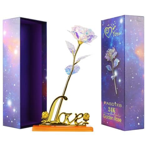 Coffret cadeau fleur éternelle Rose Galaxy plaqué or 24 carats, idéal pour anniversaire, Saint-Valentin, mariage.