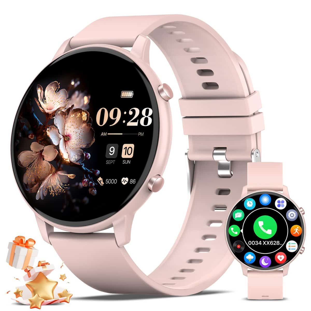 ZKCREATION Montre Connectée Femme avec Appel Bluetooth - Smartwatch Femme avec Moniteur de Sommeil,Fréquence Cardiaque Montre Connecter pour Femme avec Podometre 100+ Modes Sportifs pour iOS Android