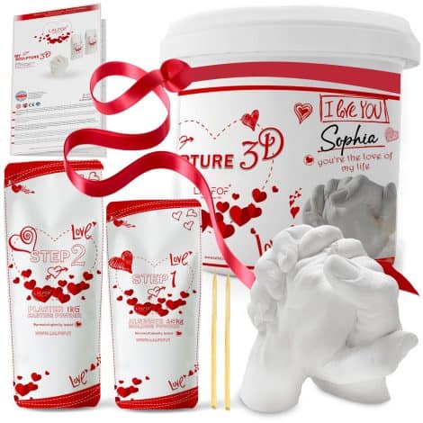 Kit de moulage de main pour couple avec prénom et plâtre, certificat inclus. Idée cadeau original pour Noël, couple ou copain.