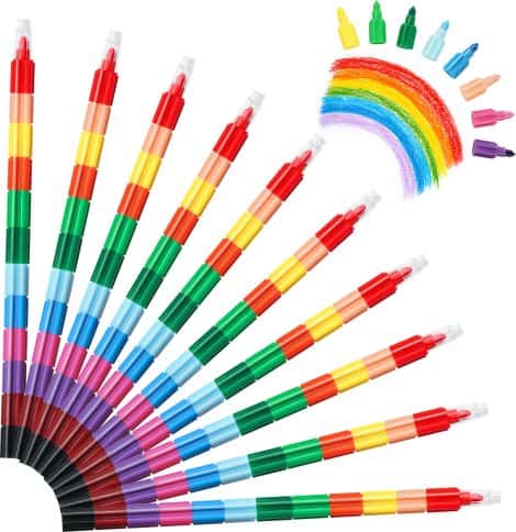 Vicloon Crayons Empilables pour Enfants, Coloriage Amusant, Idées Cadeaux pour Noël et Anniversaire. (10 pièces, 12 couleurs)