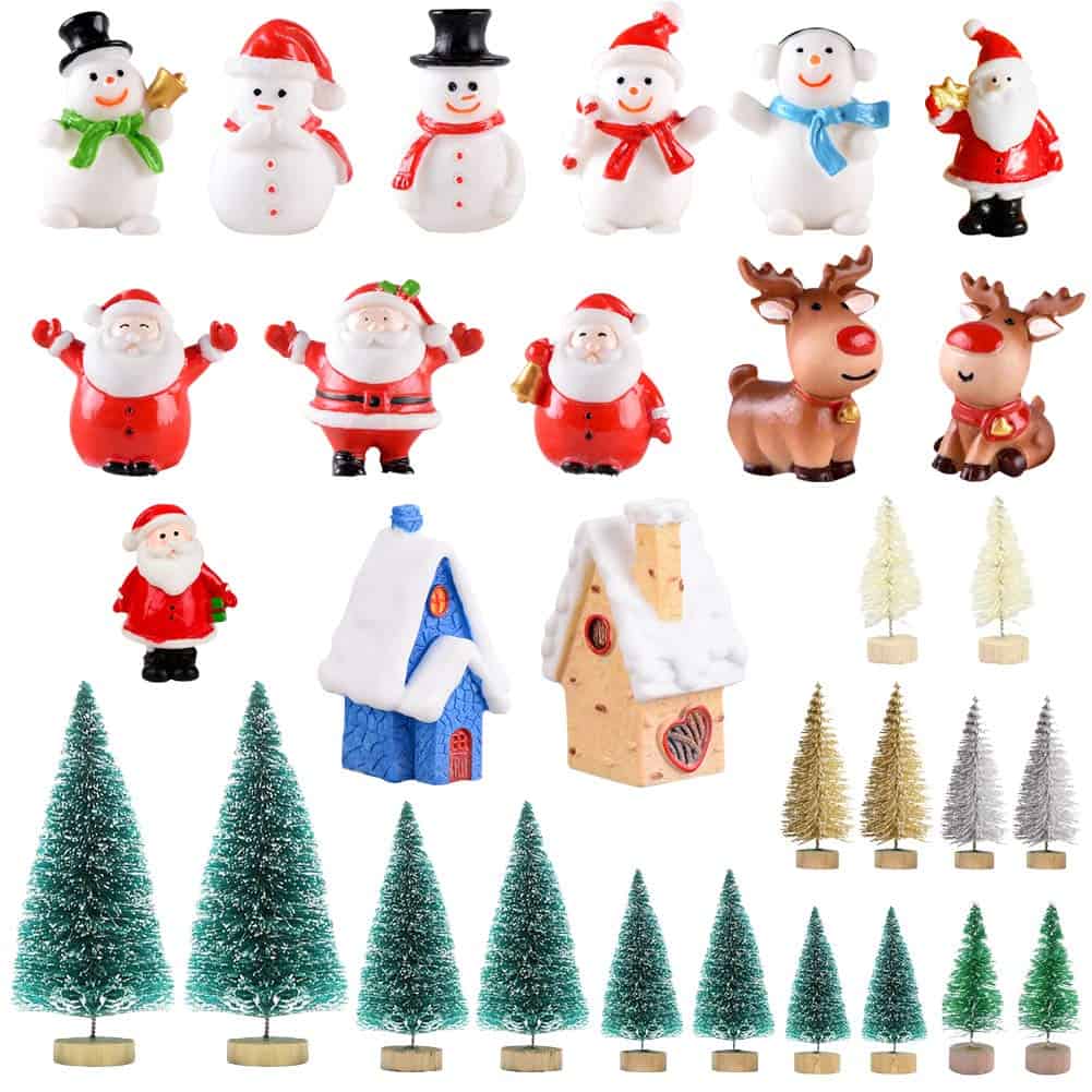 Feelava 30 Pièces Miniature Ornament Kits Mini Style Figurines Père Arbre De Noël Mignon Dessin Animé Décor pour La Maison Garden Party Bureau